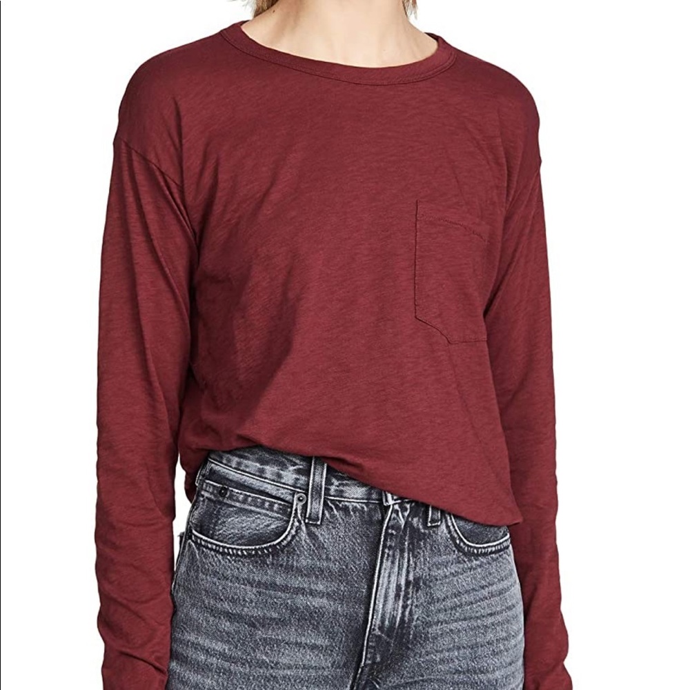 NWT Rag & Bone/JEAN Women's The Cropped Long Sleeve Tee - black cherry
